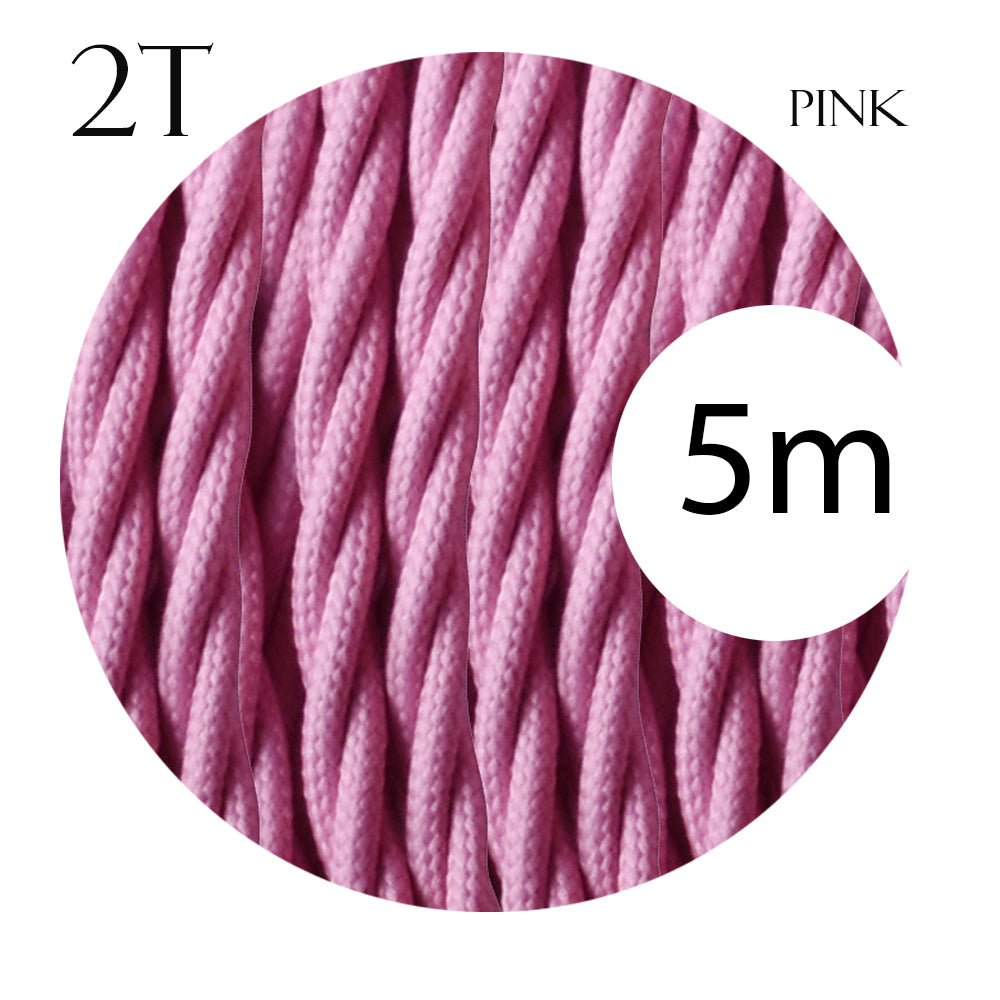 A 5-meter length of 2 core twisted braided electrical fabric lamp cable in various colors, showcasing its flexible and vintage design.