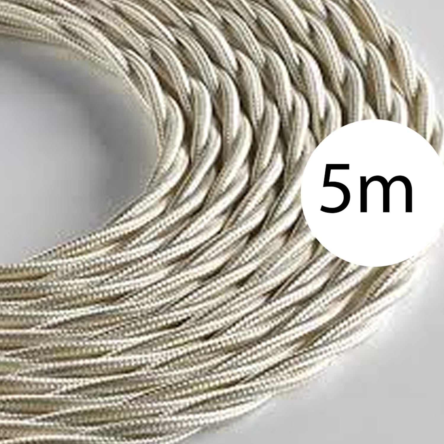 A 5-meter length of 2 core twisted braided electrical fabric lamp cable in various colors, showcasing its flexible and vintage design.