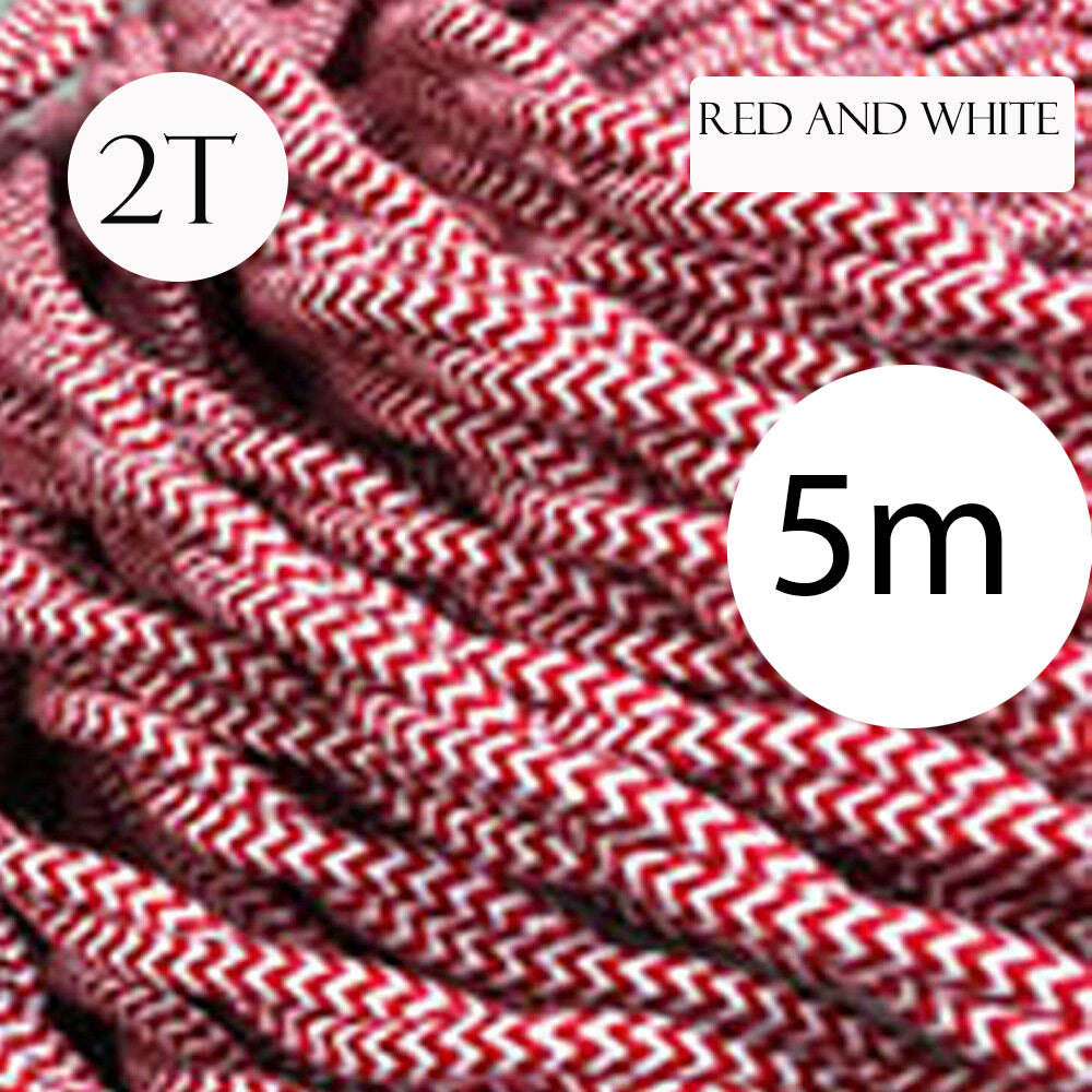 A 5-meter length of 2 core twisted braided electrical fabric lamp cable in various colors, showcasing its flexible and vintage design.