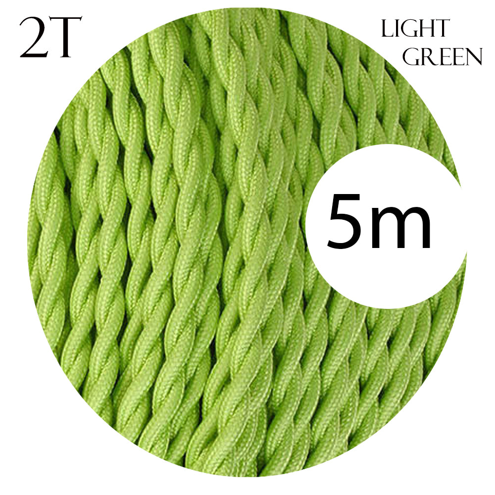 A 5-meter length of 2 core twisted braided electrical fabric lamp cable in various colors, showcasing its flexible and vintage design.