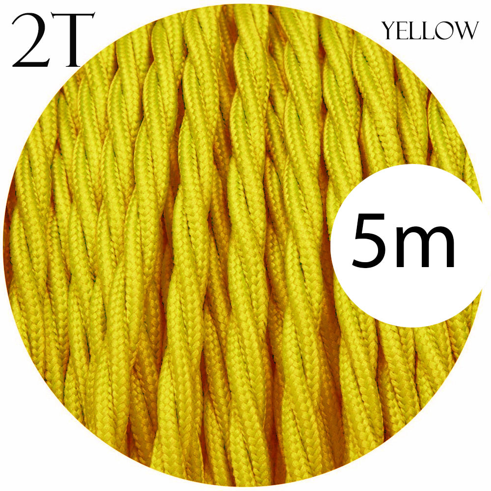 A 5-meter length of 2 core twisted braided electrical fabric lamp cable in various colors, showcasing its flexible and vintage design.