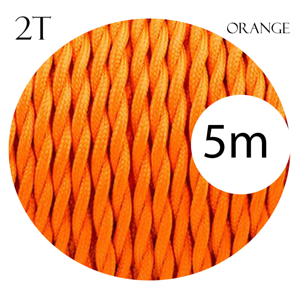 A 5-meter length of 2 core twisted braided electrical fabric lamp cable in various colors, showcasing its flexible and vintage design.