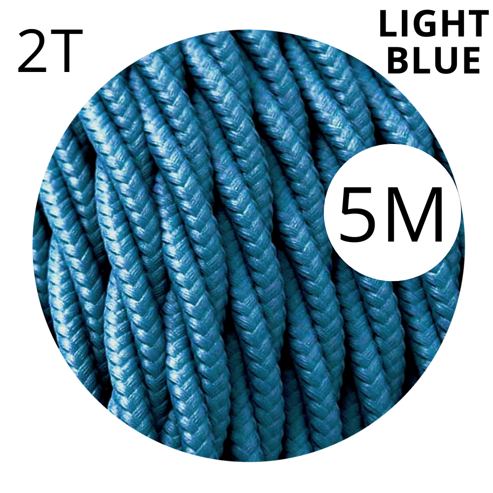 A 5-meter length of 2 core twisted braided electrical fabric lamp cable in various colors, showcasing its flexible and vintage design.