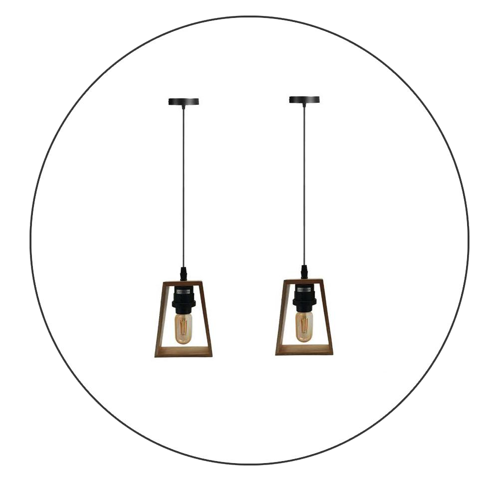 Two modern ceiling pendant lights with wood style fittings, showcasing a chic design suitable for various interior spaces.