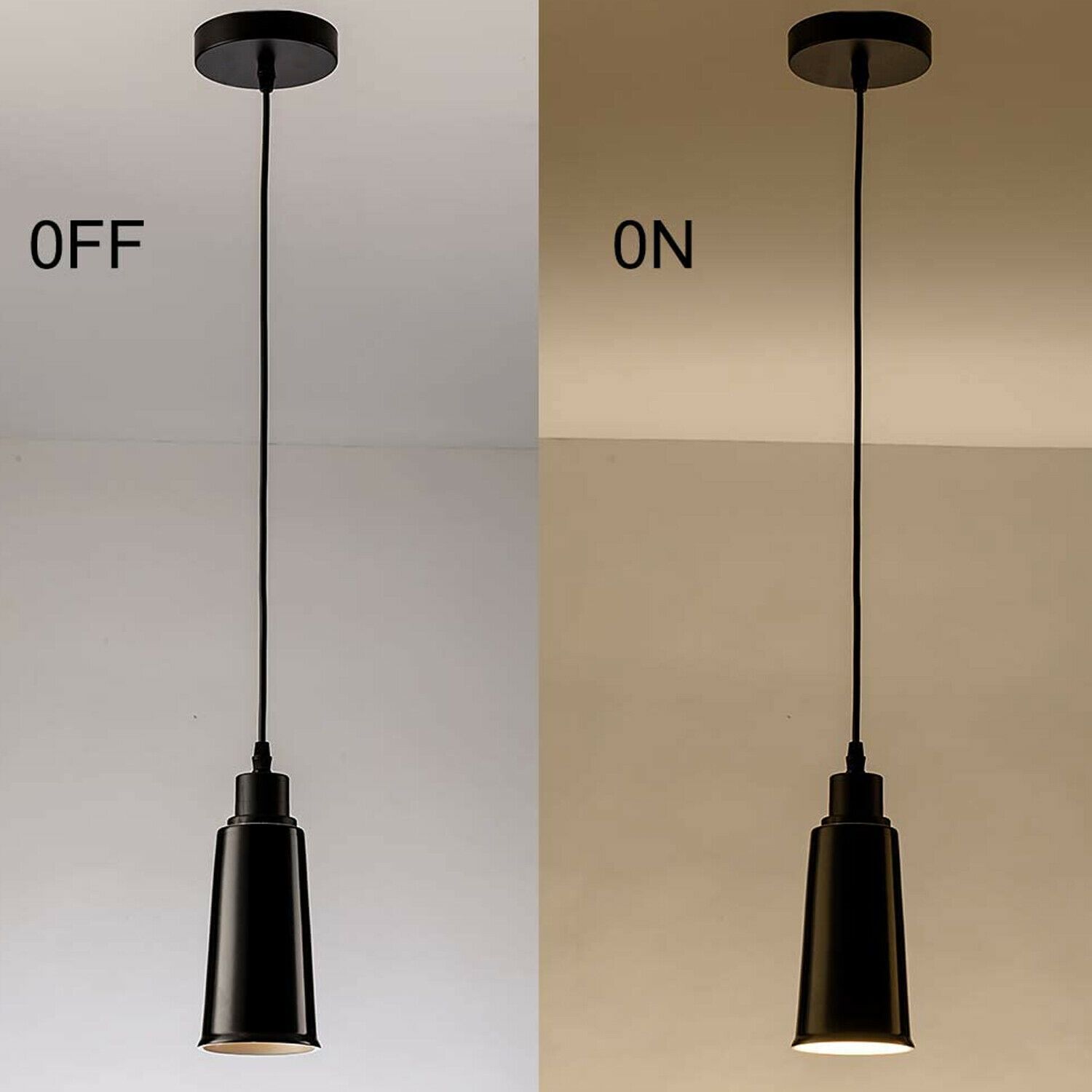 Two modern ceramic ceiling pendant lights with black finish and included bulbs, ideal for contemporary home decor.