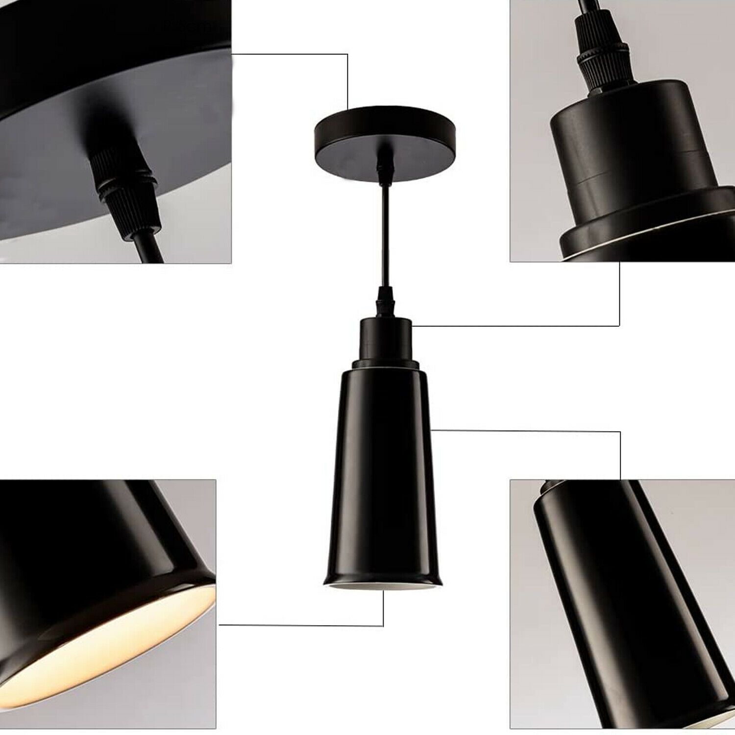 Two modern ceramic ceiling pendant lights with black finish and included bulbs, ideal for contemporary home decor.