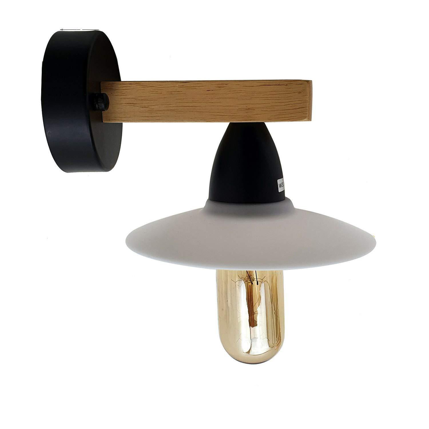 Two retro wall light lamp fixtures with PVC shades and wooden bases, showcasing a modern vintage design.