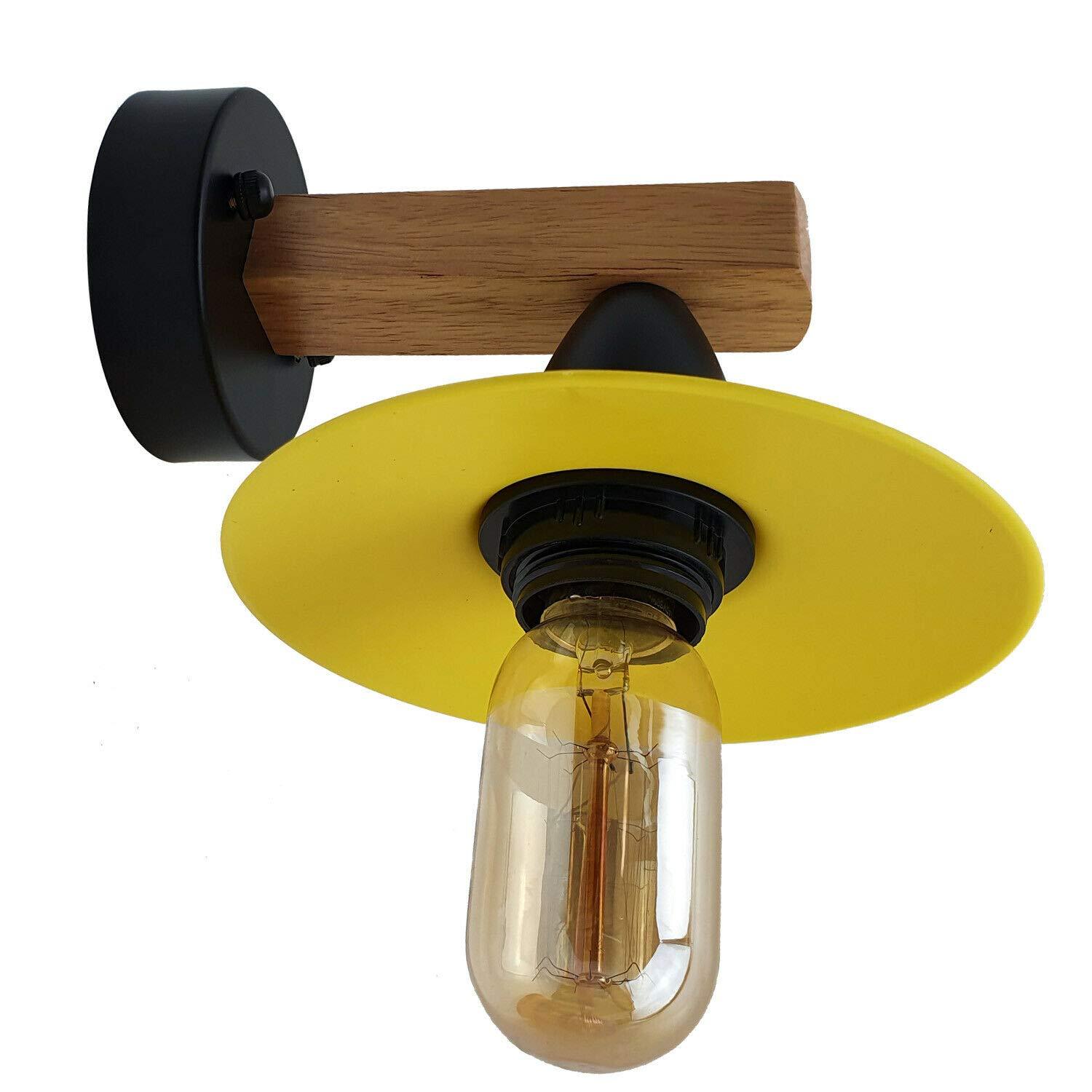 Two modern vintage yellow wood wall light fixtures with PVC shades, showcasing a stylish design suitable for various interior spaces.