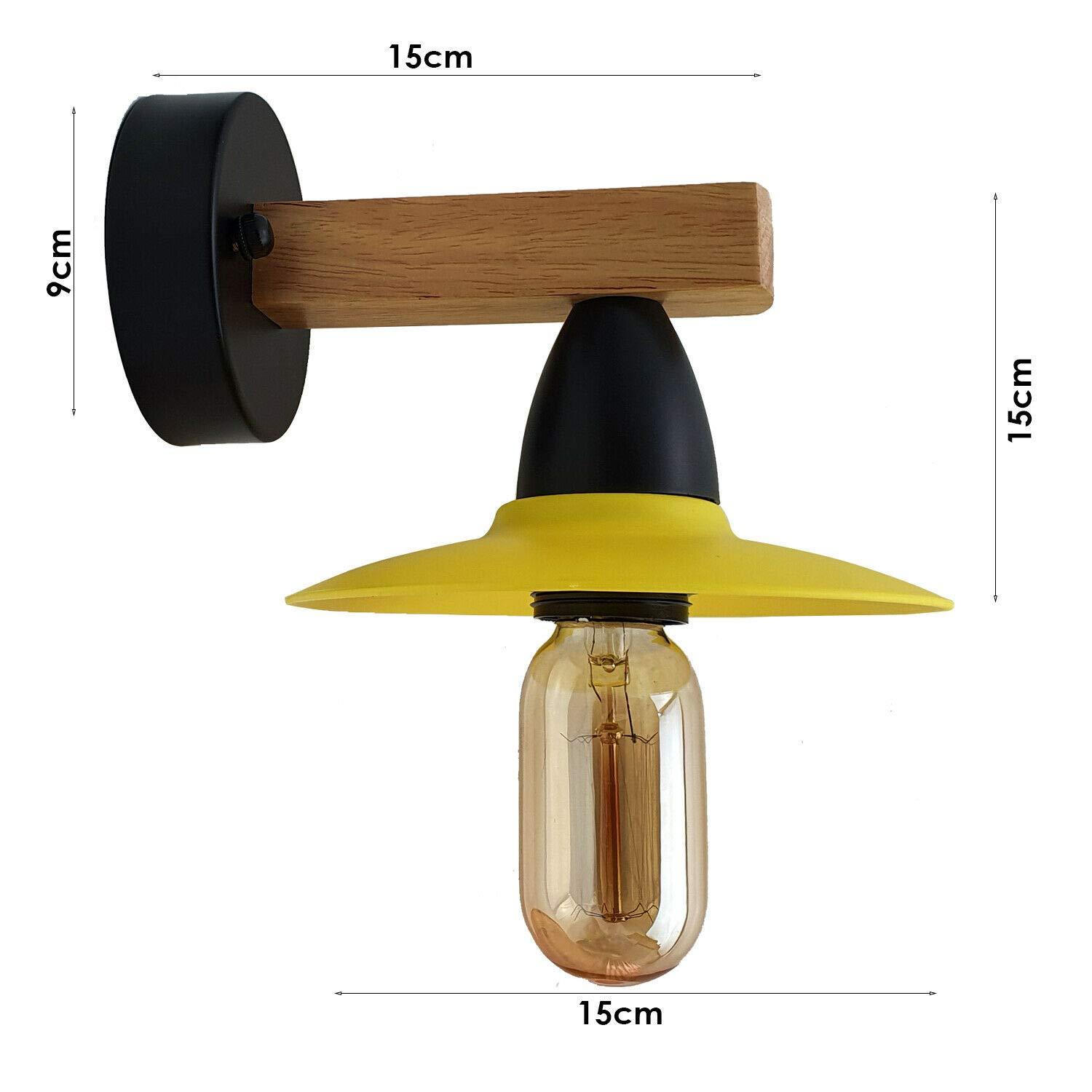 Two modern vintage yellow wood wall light fixtures with PVC shades, showcasing a stylish design suitable for various interior spaces.