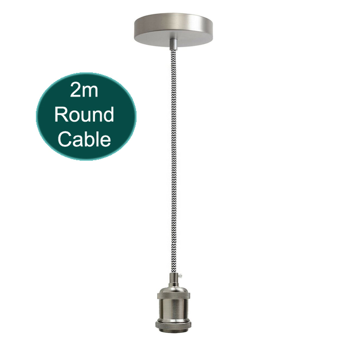 A vintage-style 2m E27 lamp holder pendant light fitting with a polished rustic finish, showcasing a round cable and ceiling rose.