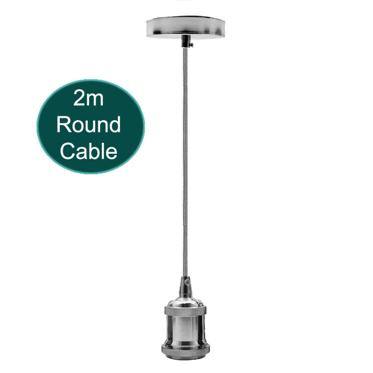 A vintage-style 2m E27 lamp holder pendant light fitting with a polished rustic finish, showcasing a round cable and ceiling rose.