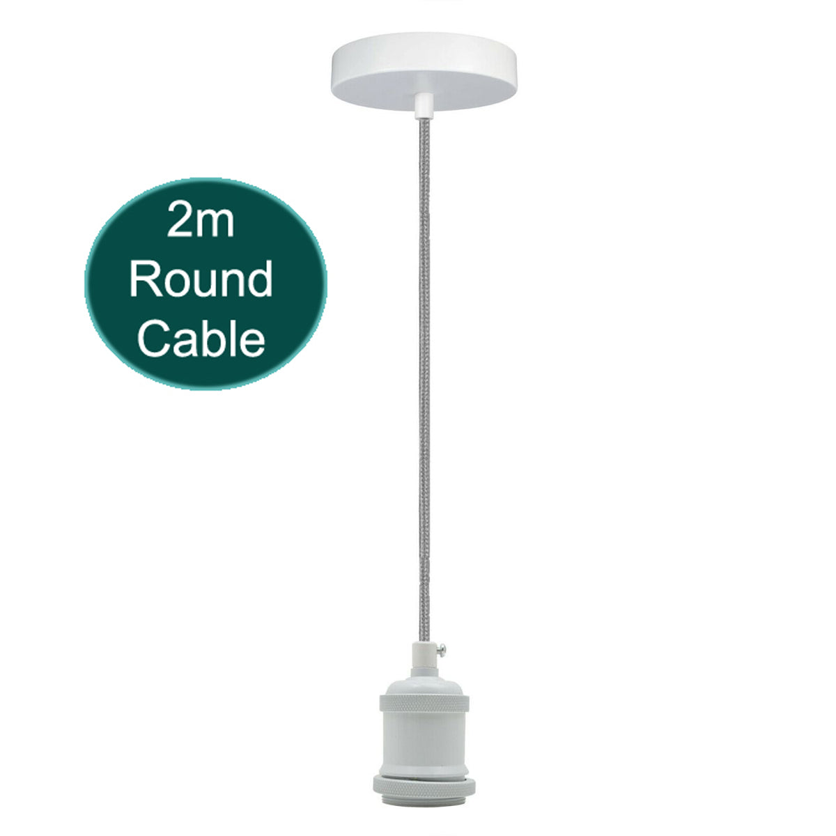 A vintage-style 2m E27 lamp holder pendant light fitting with a polished rustic finish, showcasing a round cable and ceiling rose.