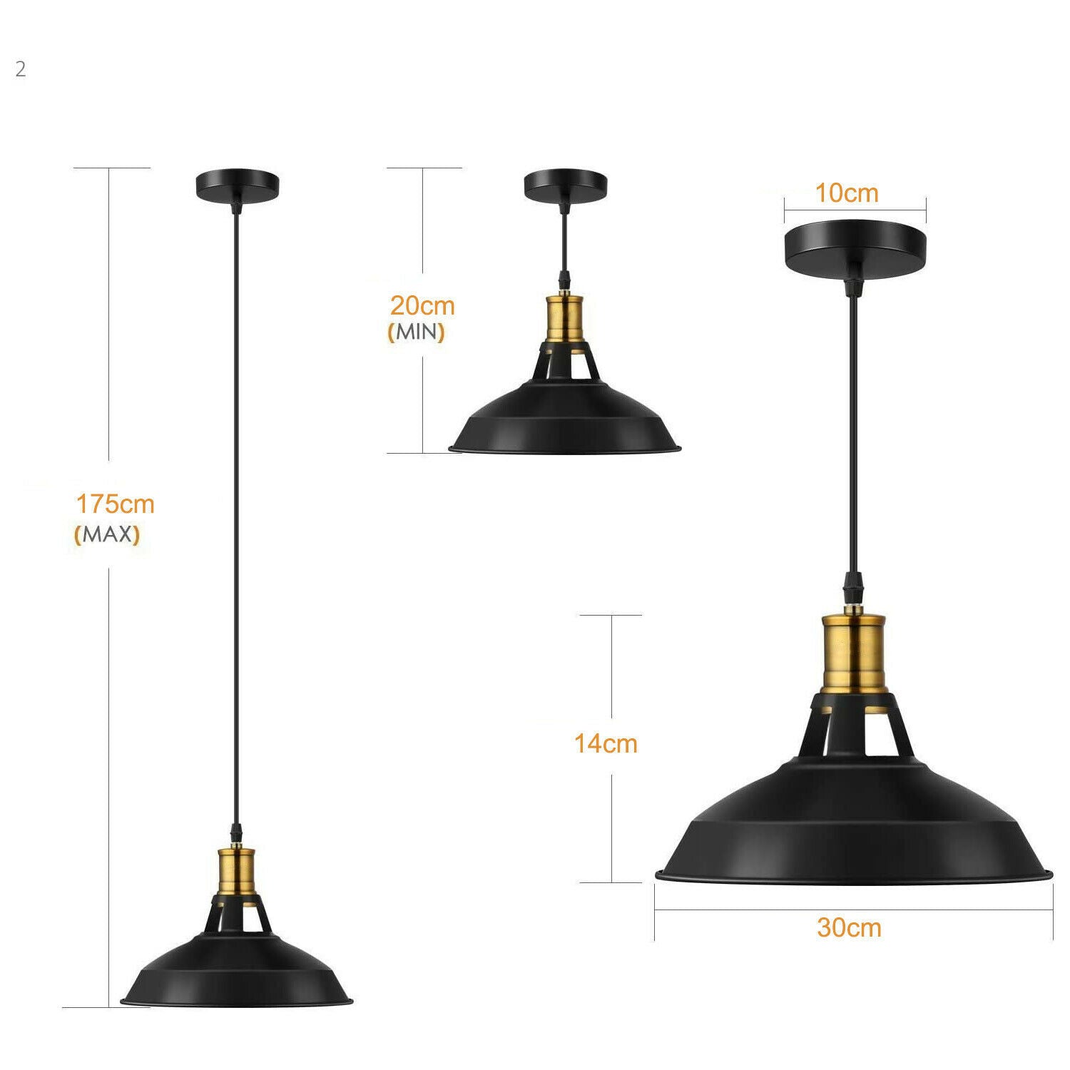 Two retro metal pendant shades in black, designed for stylish home lighting.