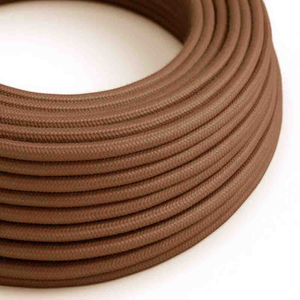 10m round flexible electrical cable with vintage fabric covering, ideal for rewiring lamps and chandeliers.