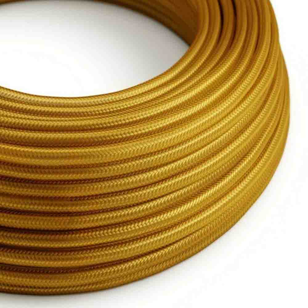 10m round flexible electrical cable with vintage fabric covering, ideal for rewiring lamps and chandeliers.