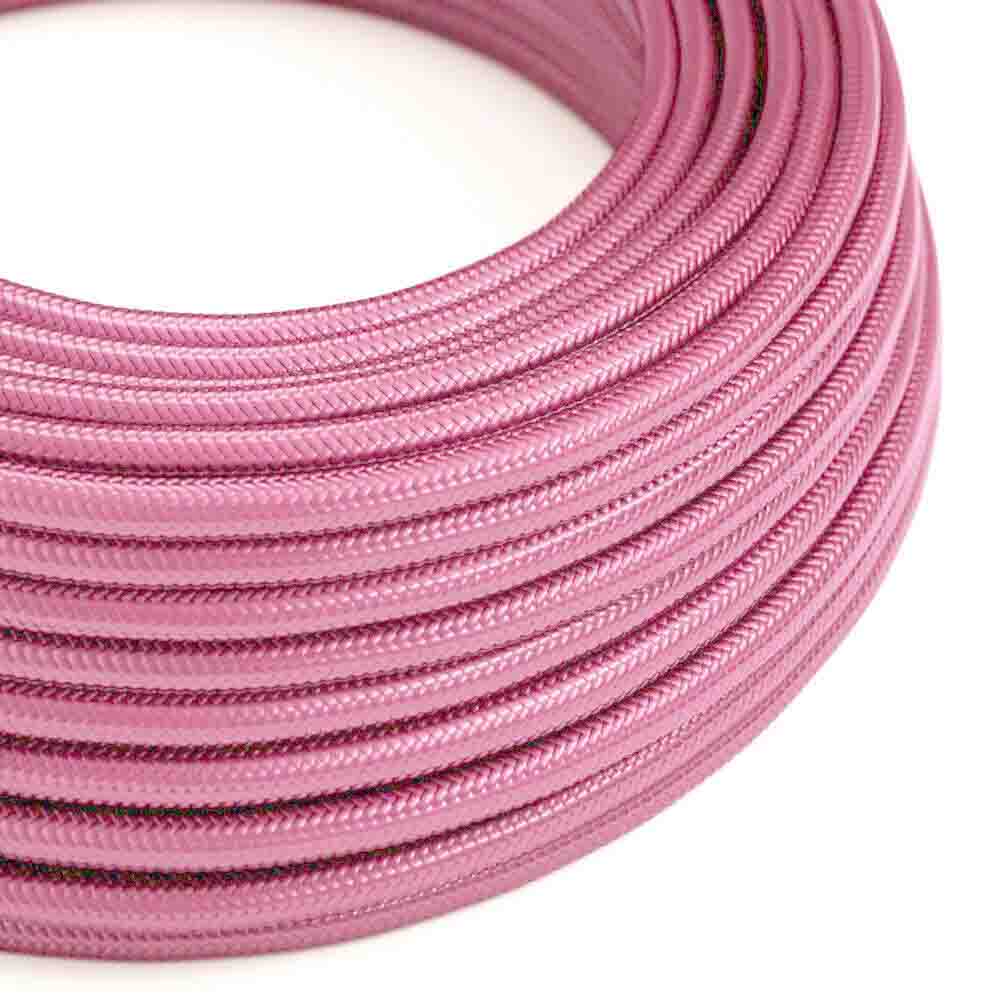 10m round flexible electrical cable with vintage fabric covering, ideal for rewiring lamps and chandeliers.