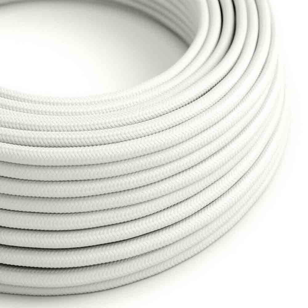 10m round flexible electrical cable with vintage fabric covering, ideal for rewiring lamps and chandeliers.