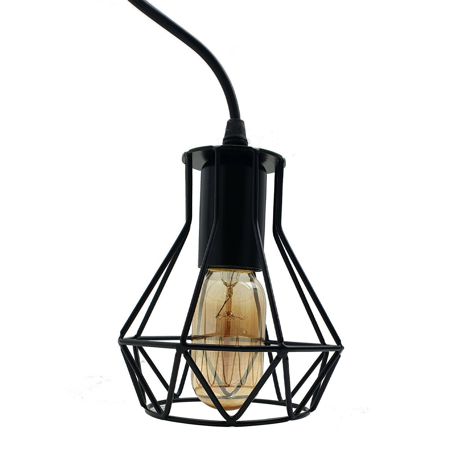 3 Head Rectangle Base Industrial Metal Cage Ceiling Pendant Light with three light holders and black metal finish, ideal for modern decor.