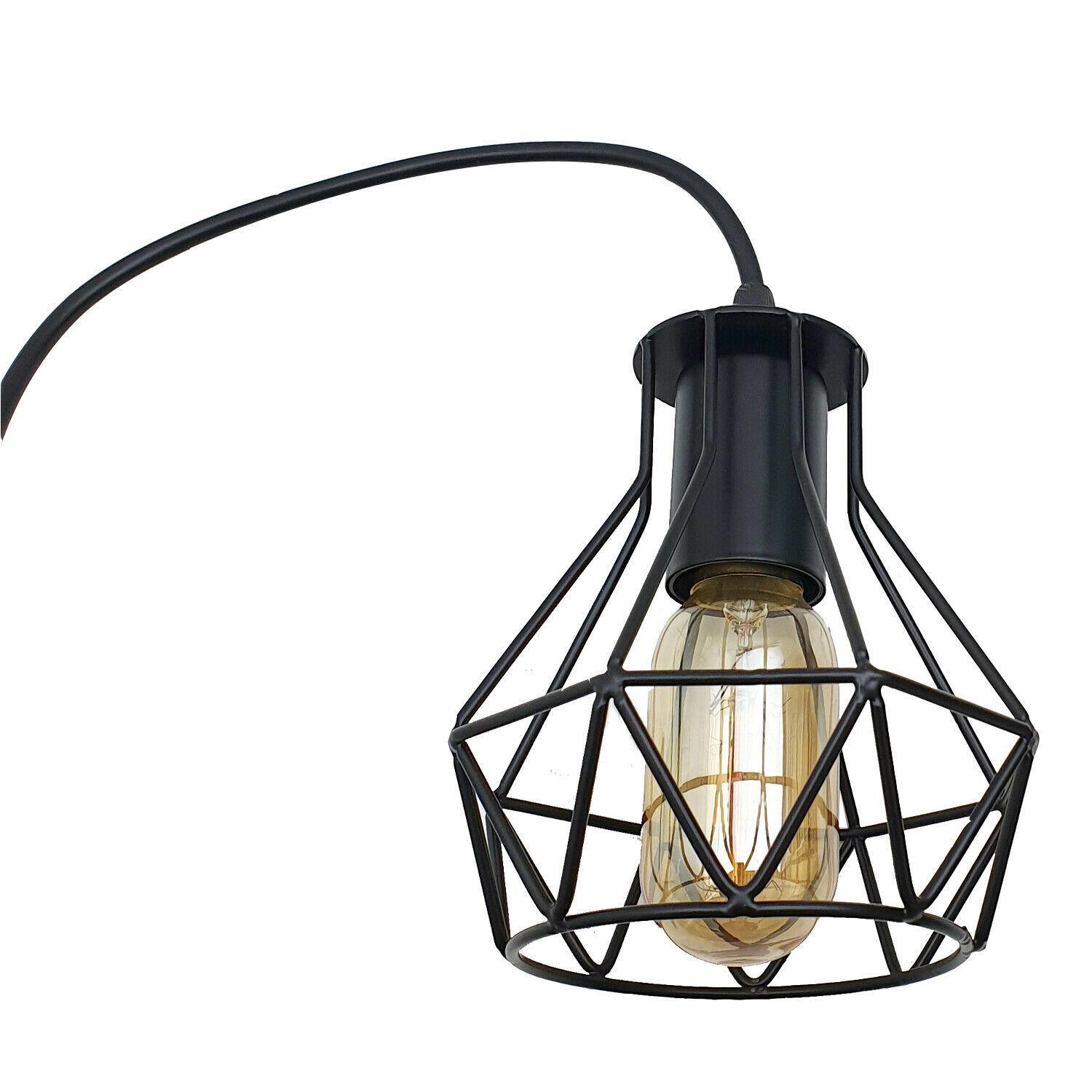 3 Head Rectangle Base Industrial Metal Cage Ceiling Pendant Light with three light holders and black metal finish, ideal for modern decor.