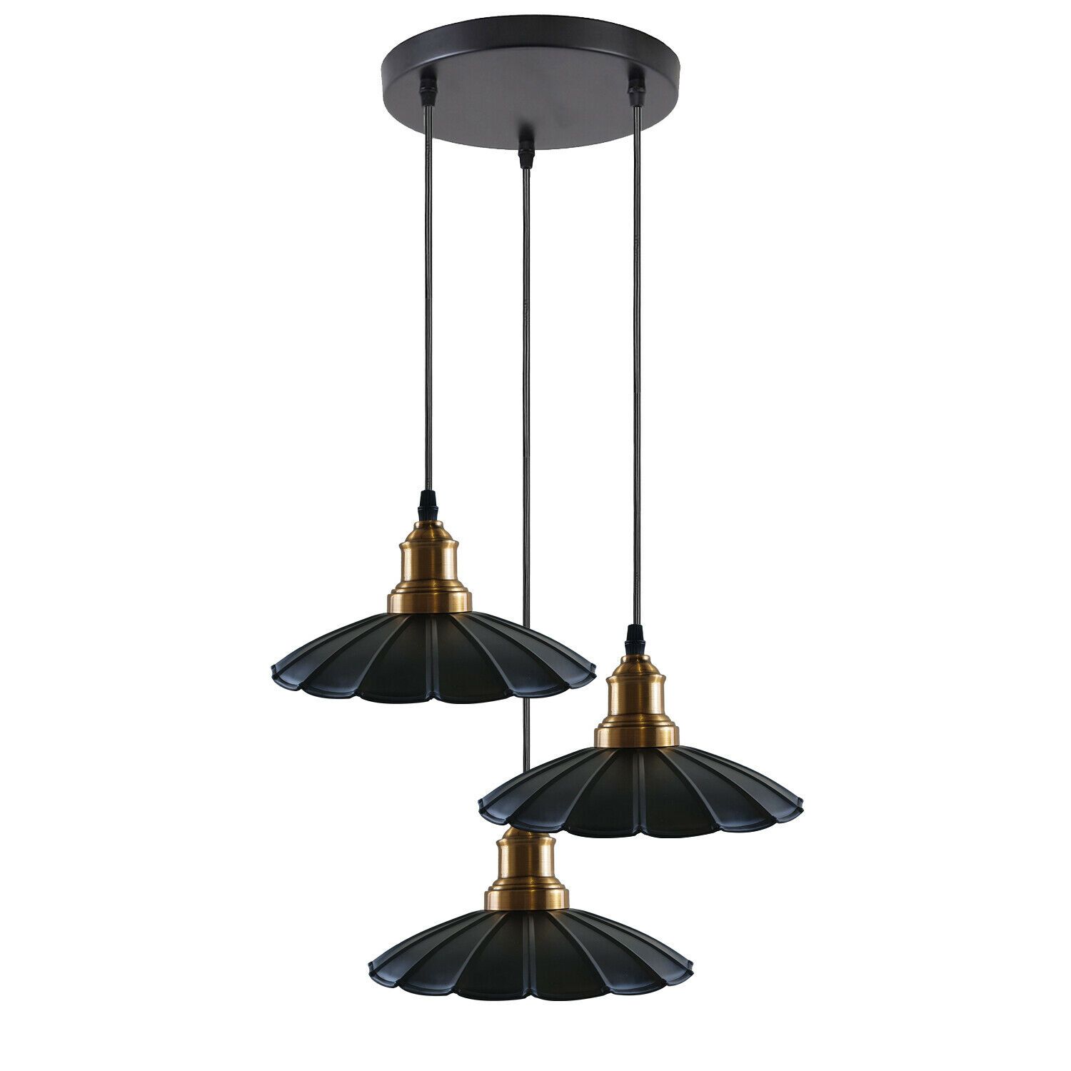 3 Outlet Black Wavy Metal Ceiling Pendant Light with three lamp holders and a stylish design, perfect for home and commercial use.