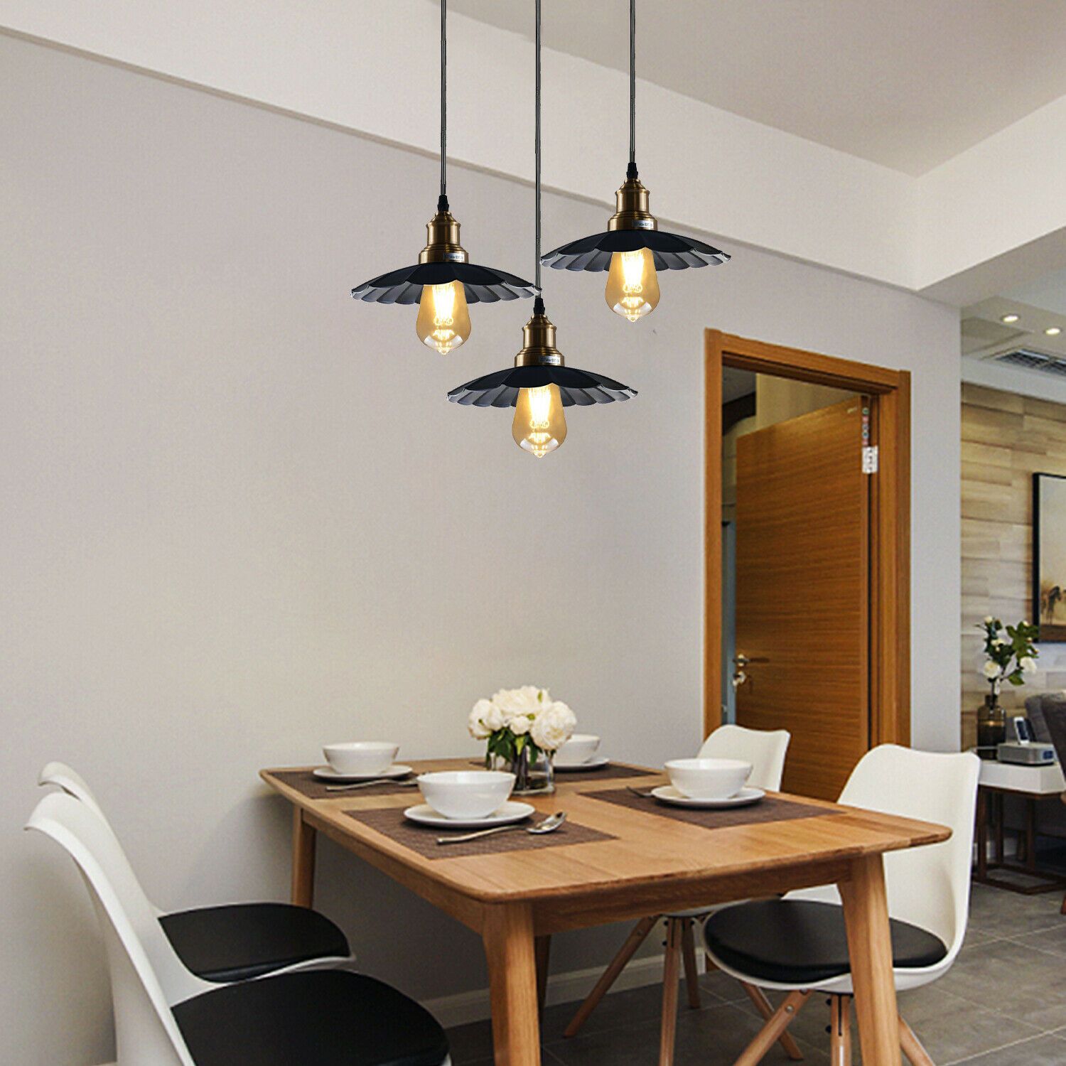 3 Outlet Black Wavy Metal Ceiling Pendant Light with three lamp holders and a stylish design, perfect for home and commercial use.