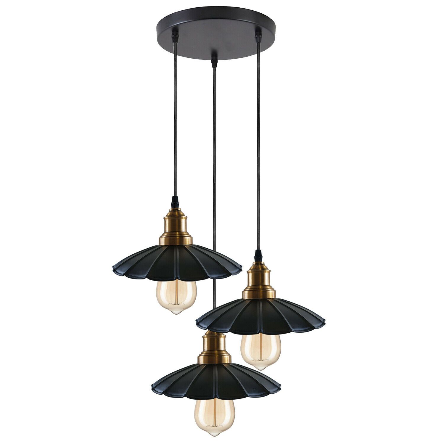 3 Outlet Black Wavy Metal Ceiling Pendant Light with three lamp holders and a stylish design, perfect for home and commercial use.