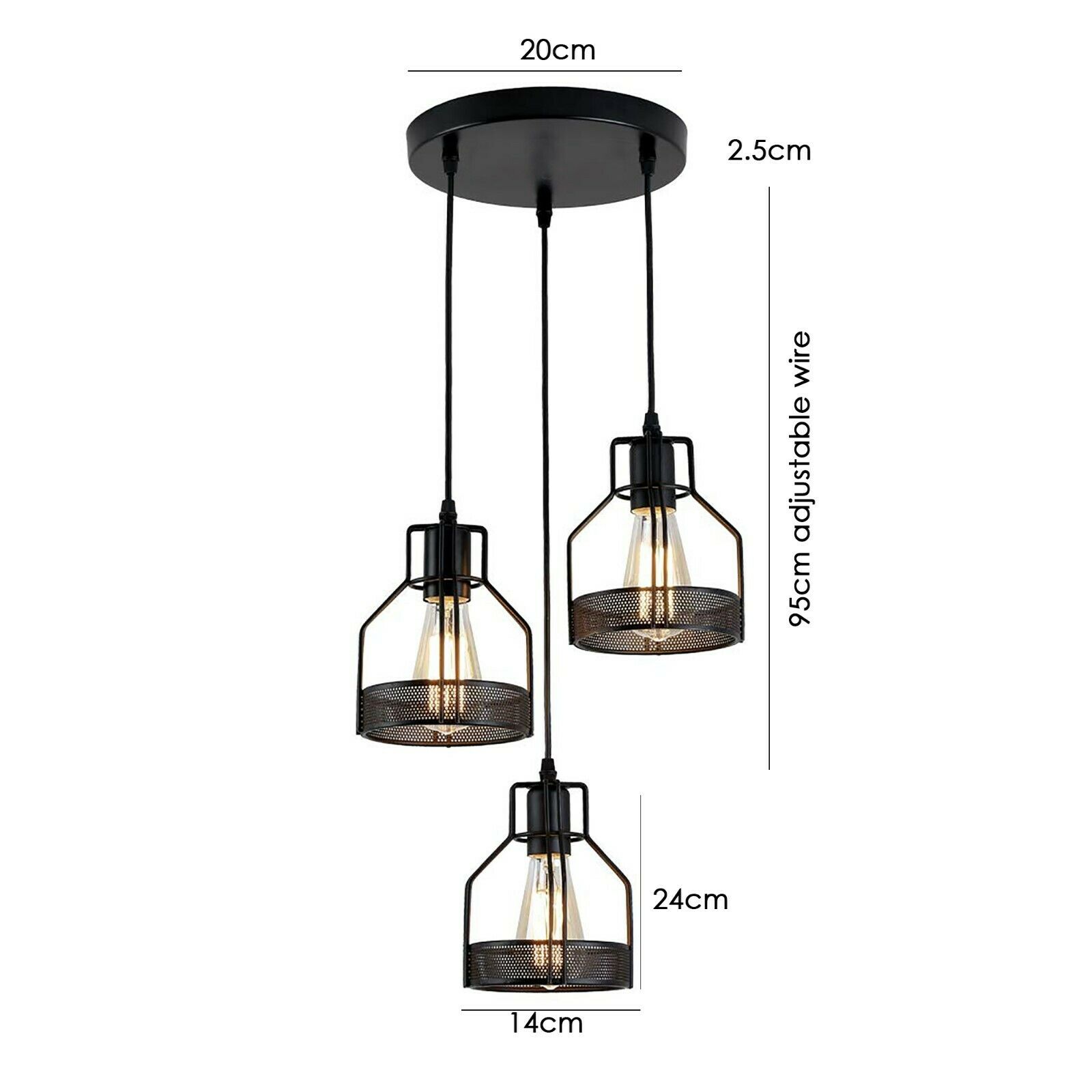 3 Way Cluster Pendant Ceiling Lights featuring three light holders and a stylish black design, perfect for home and commercial use.