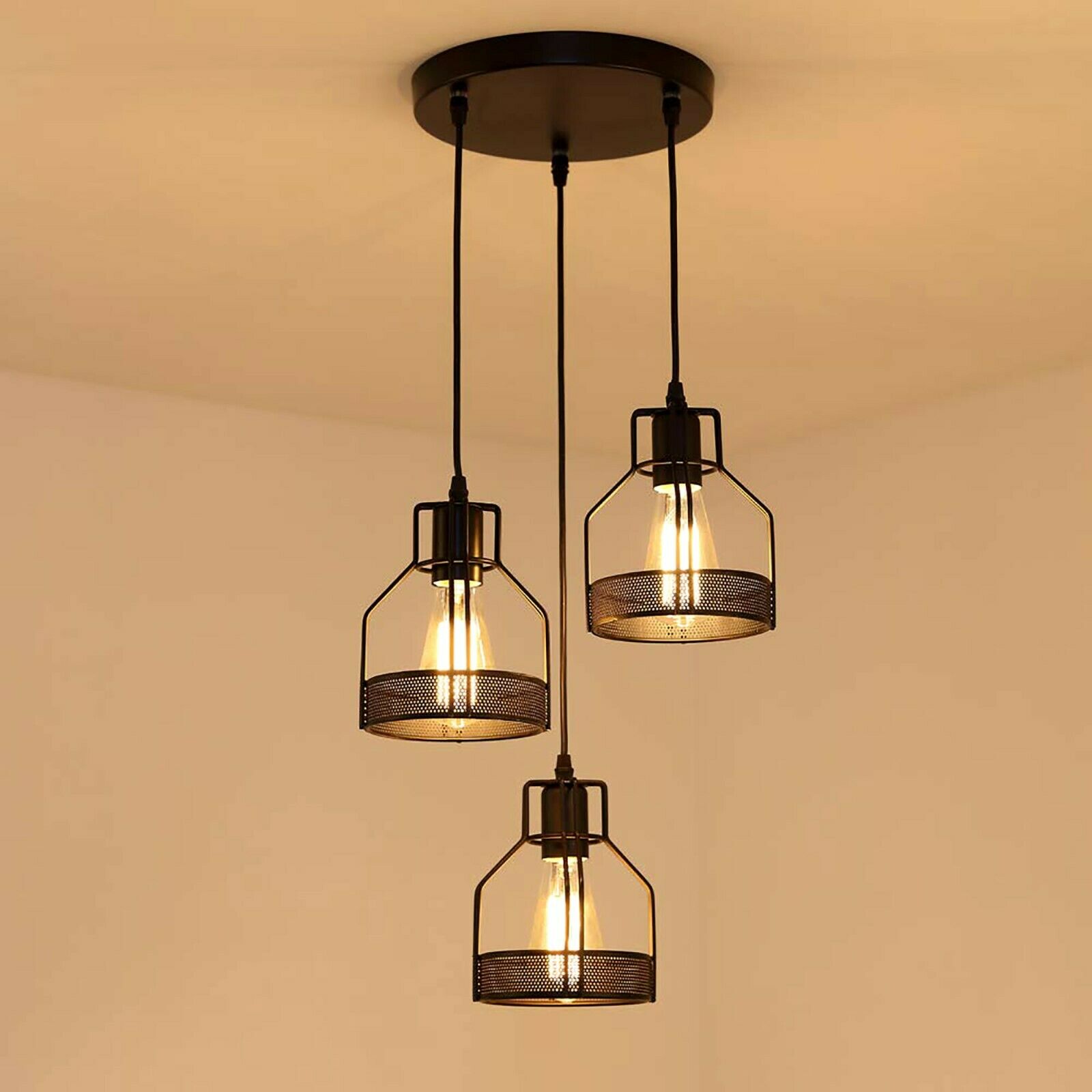 3 Way Cluster Pendant Ceiling Lights featuring three light holders and a stylish black design, perfect for home and commercial use.