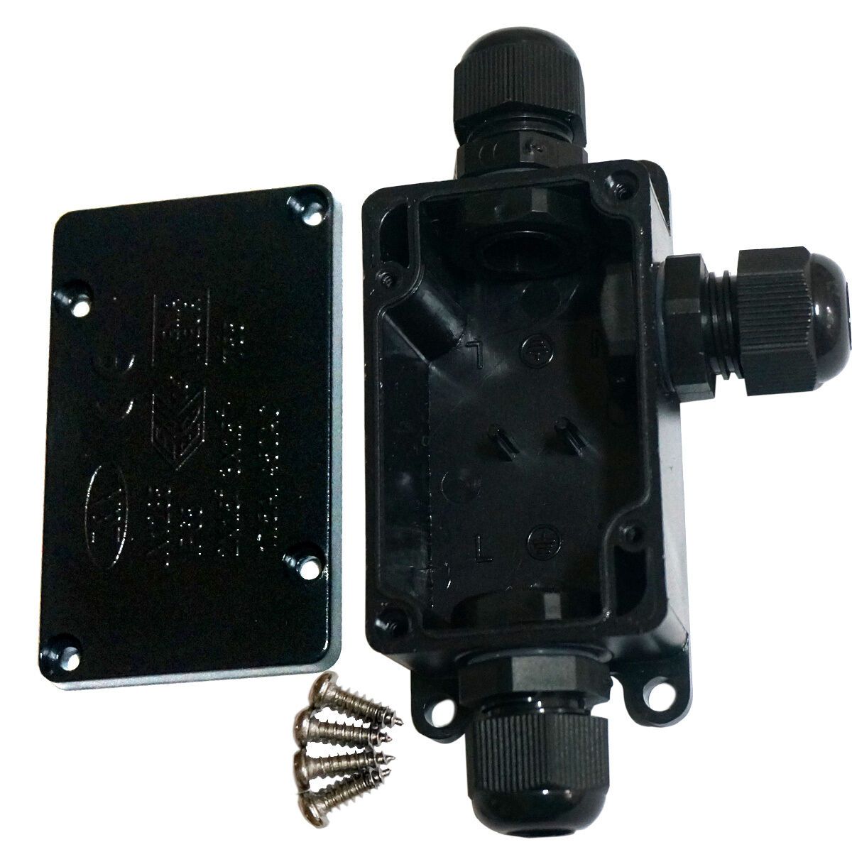 3 Way IP65 Waterproof Junction Box designed for underground cable protection, featuring a durable black exterior and screw fixed connectors.