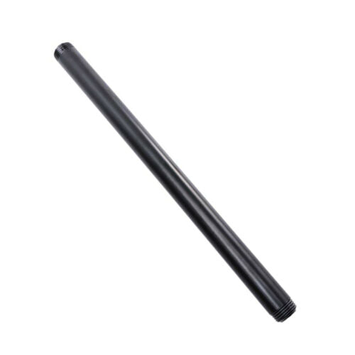 3/4 BSP malleable iron pipe with black painted finish, showcasing its industrial design and threaded alignment for DIY projects.