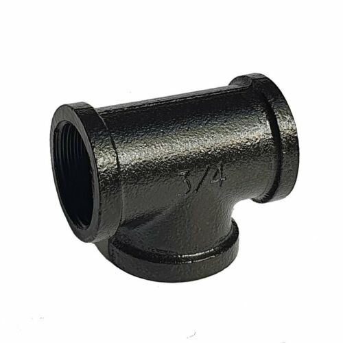 3/4 BSP malleable iron pipe with black painted finish, showcasing its industrial design and threaded alignment for DIY projects.