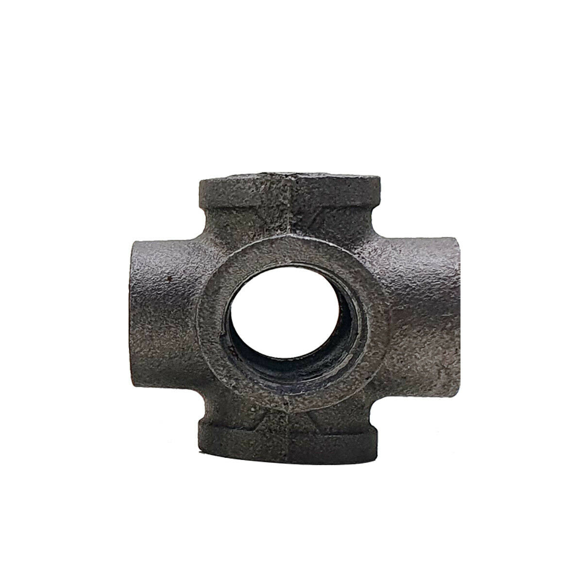 3/4 BSP malleable iron pipe with black painted finish, showcasing its industrial design and threaded alignment for DIY projects.