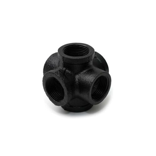 3/4 BSP malleable iron pipe with black painted finish, showcasing its industrial design and threaded alignment for DIY projects.