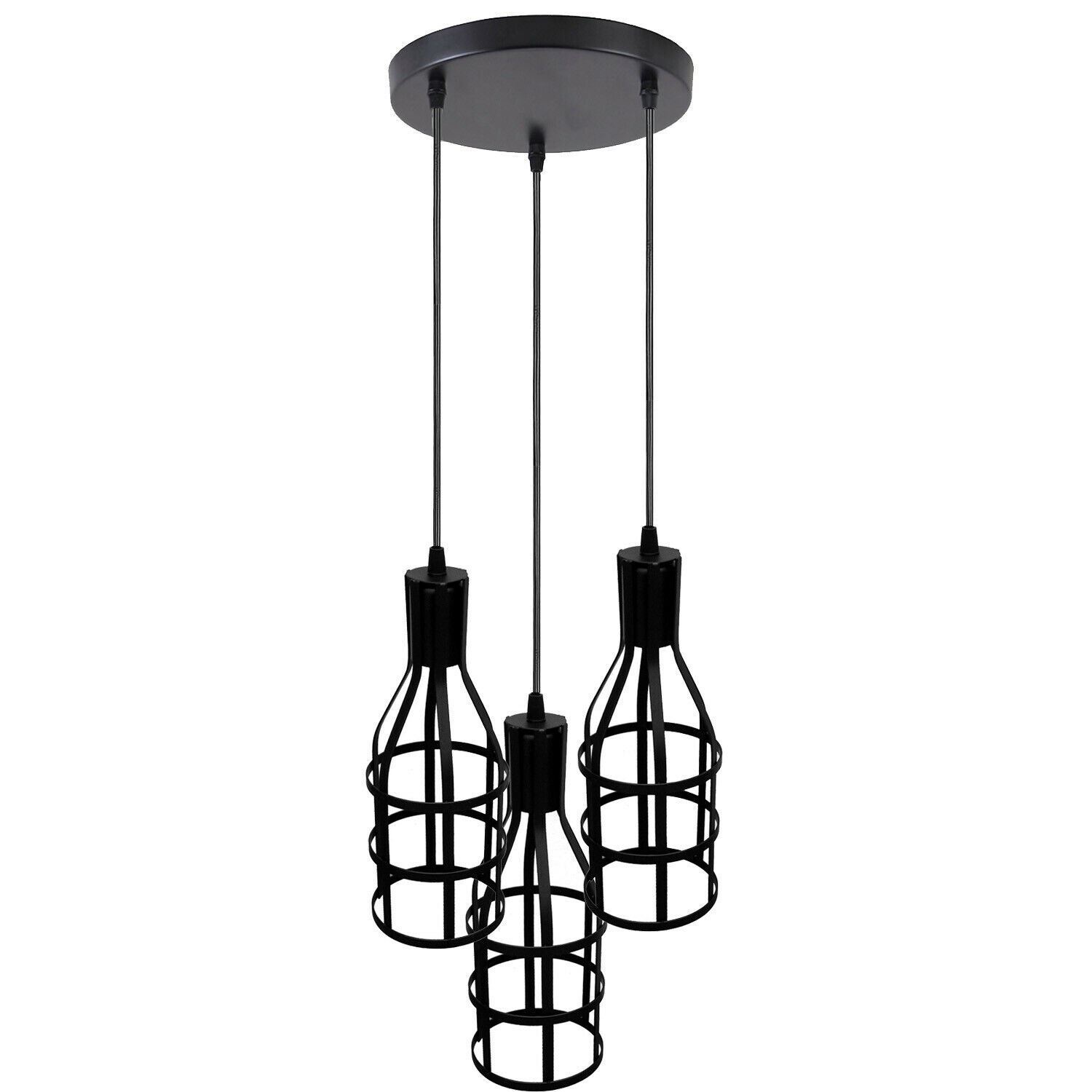 3-Heads Ceiling Pendant Cluster Light Fitting with E27 sockets in brushed brass and black finishes, showcasing its stylish design and three light holders.