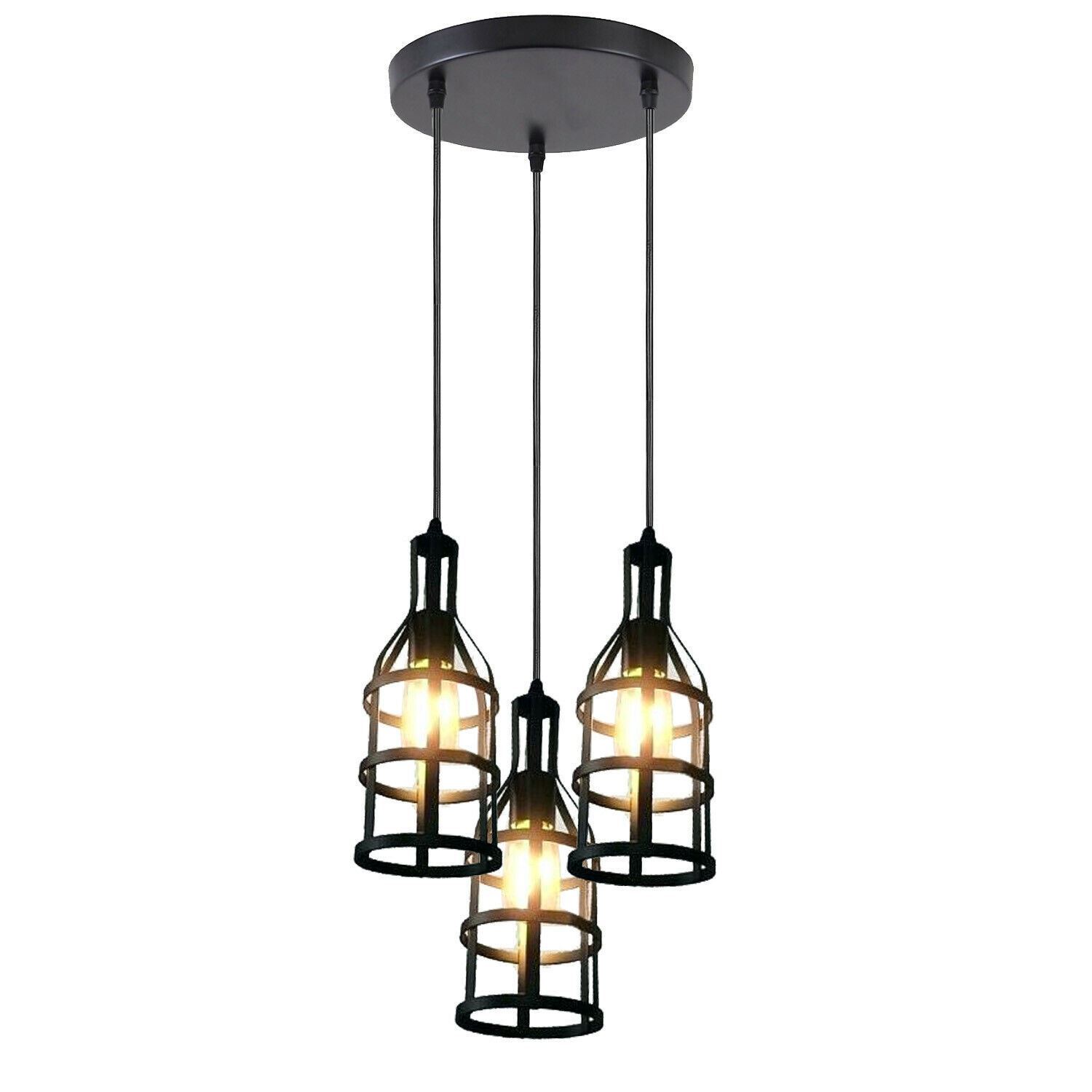 3-Heads Ceiling Pendant Cluster Light Fitting with E27 sockets in brushed brass and black finishes, showcasing its stylish design and three light holders.