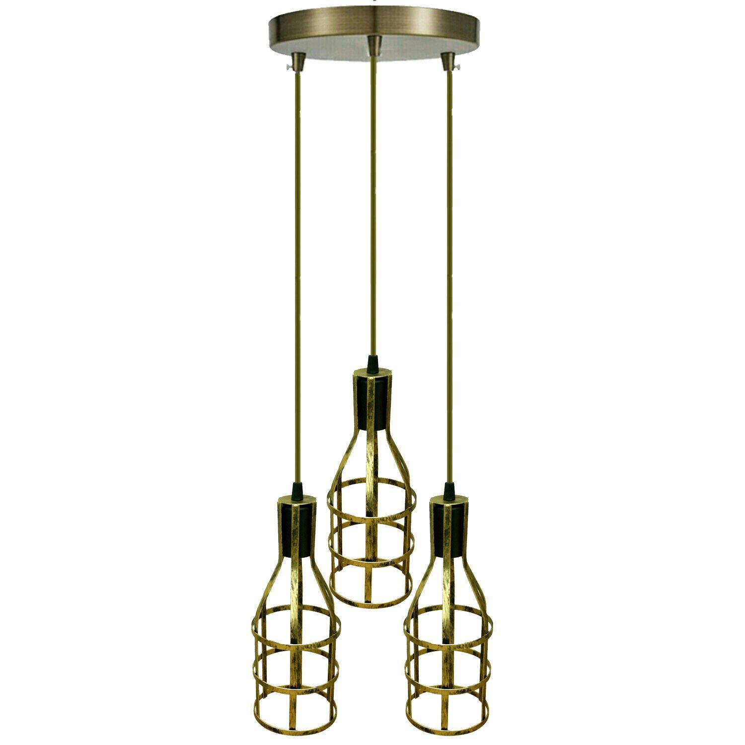 3-Heads Ceiling Pendant Cluster Light Fitting with E27 sockets in brushed brass and black finishes, showcasing its stylish design and three light holders.