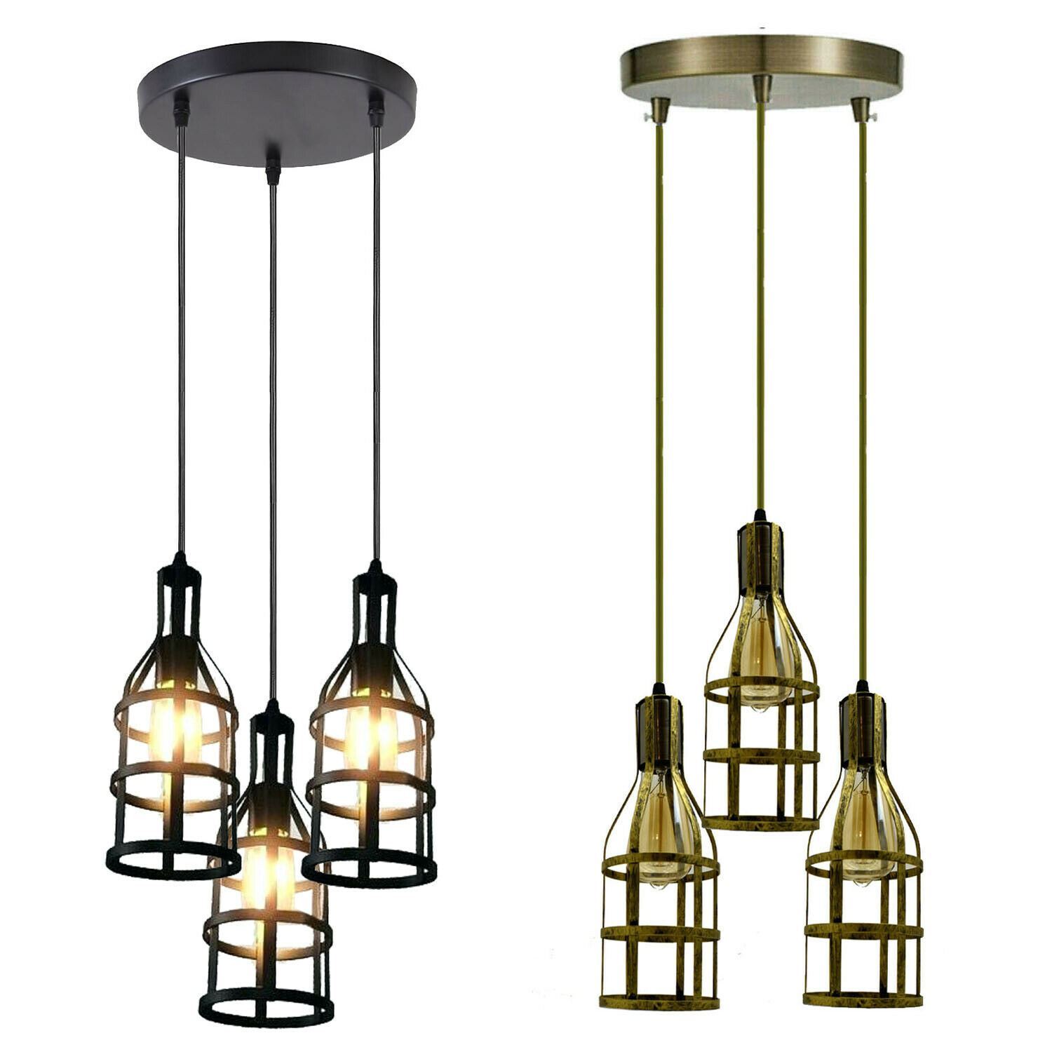 3-Heads Ceiling Pendant Cluster Light Fitting with E27 sockets in brushed brass and black finishes, showcasing its stylish design and three light holders.