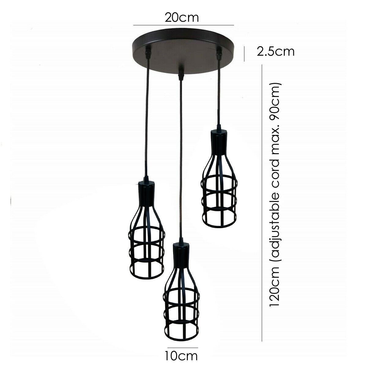 3-Heads Ceiling Pendant Cluster Light Fitting with E27 sockets in brushed brass and black finishes, showcasing its stylish design and three light holders.