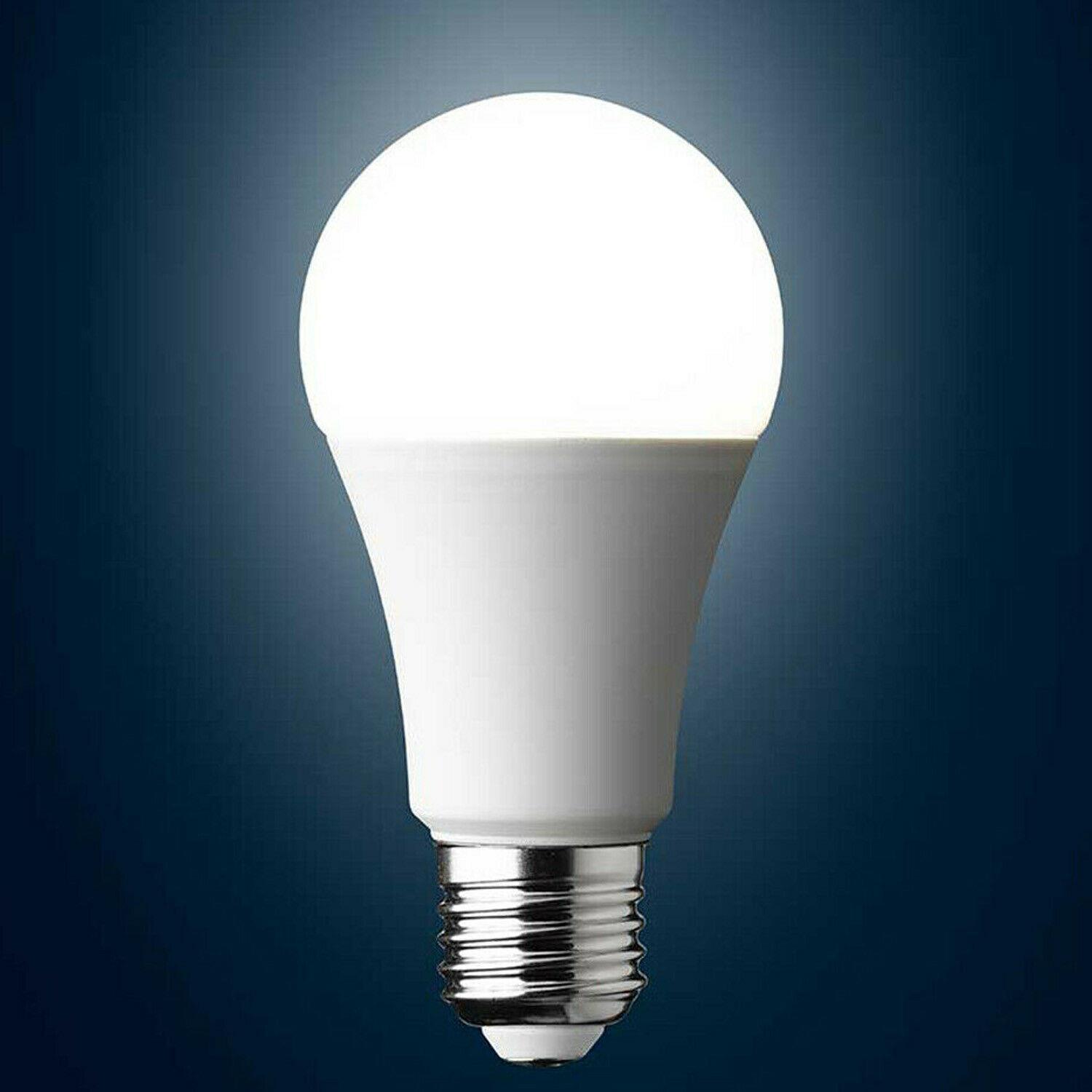 Three E27 LED bulbs in cool white light, showcasing their frosted design and energy-efficient features.