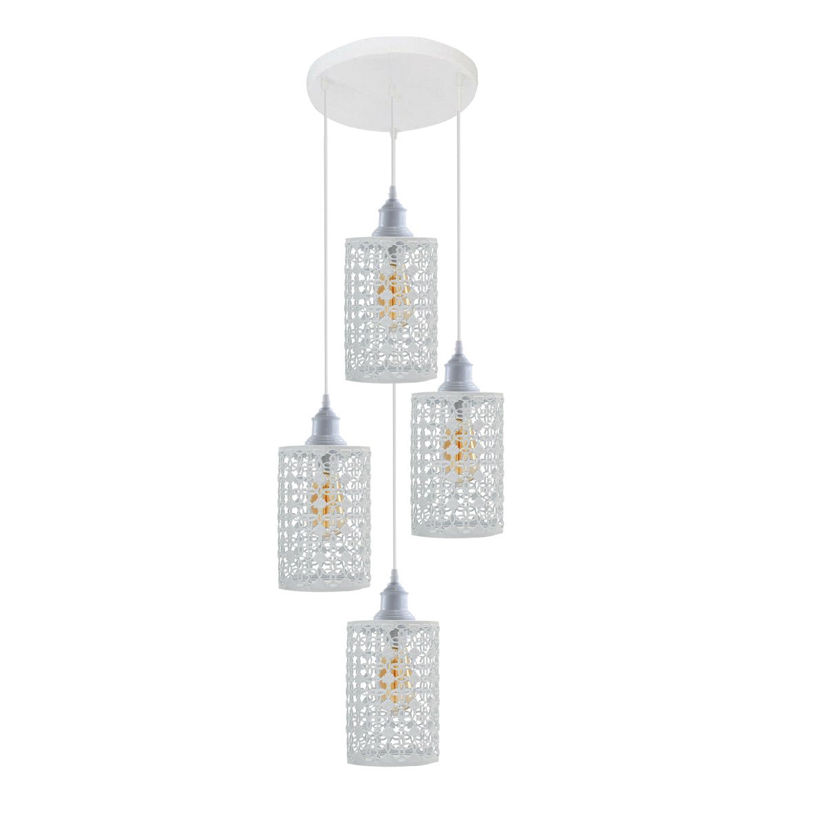 4 Outlet White Set Adjustable Hanging Pendant Ceiling Light E27 with four lamp holders and stylish design.