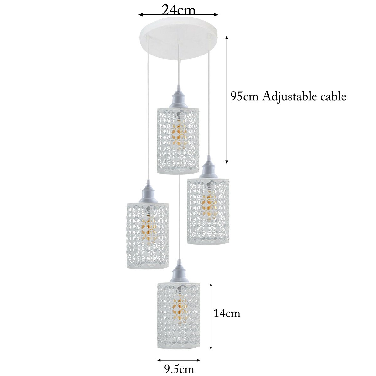 4 Outlet White Set Adjustable Hanging Pendant Ceiling Light E27 with four lamp holders and stylish design.