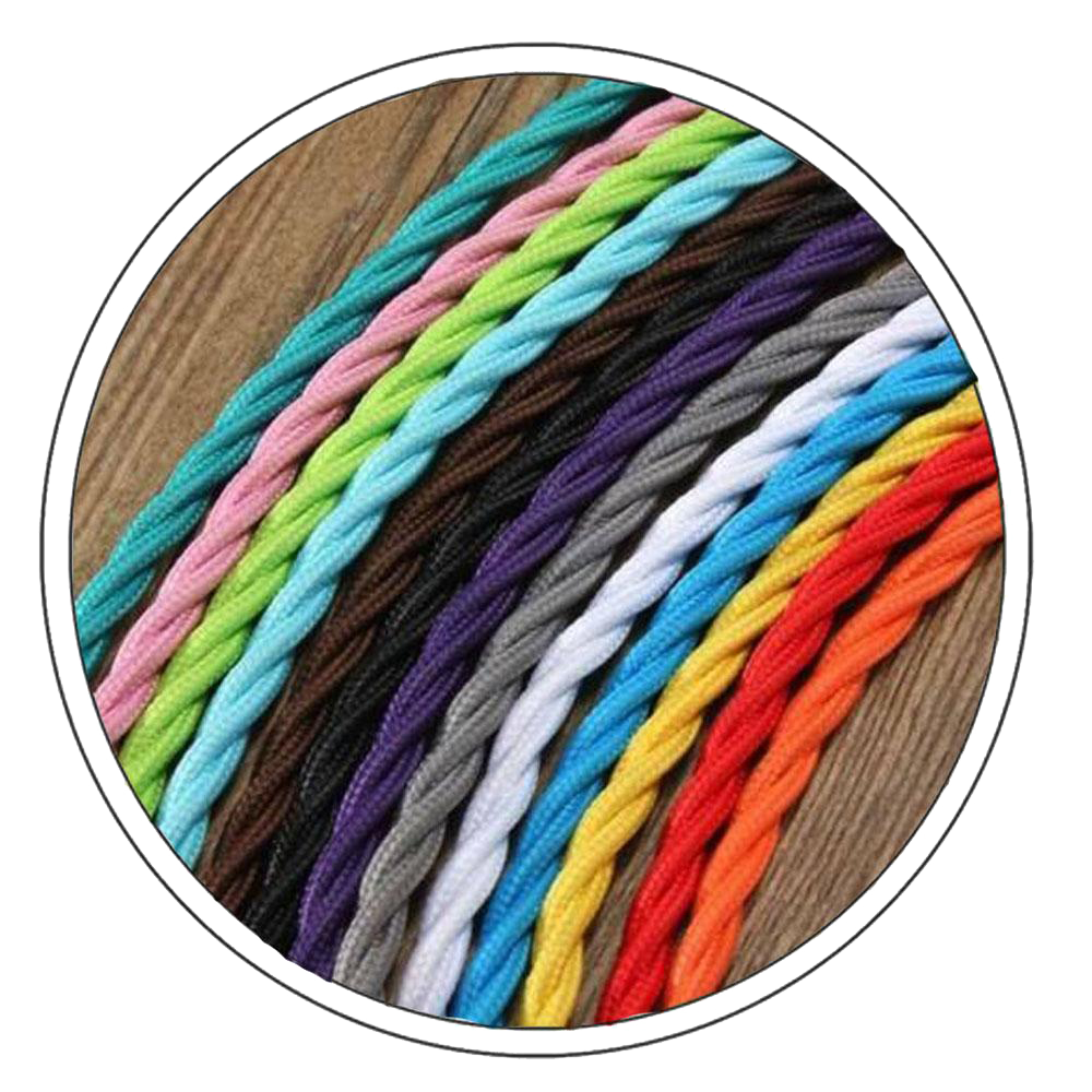 5 Meter 3 Core Braided Twisted Fabric Cable in various colors, ideal for vintage lighting projects.