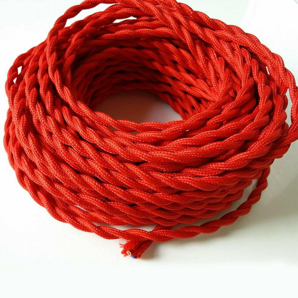 5 Meter 3 Core Braided Twisted Fabric Cable in various colors, ideal for vintage lighting projects.