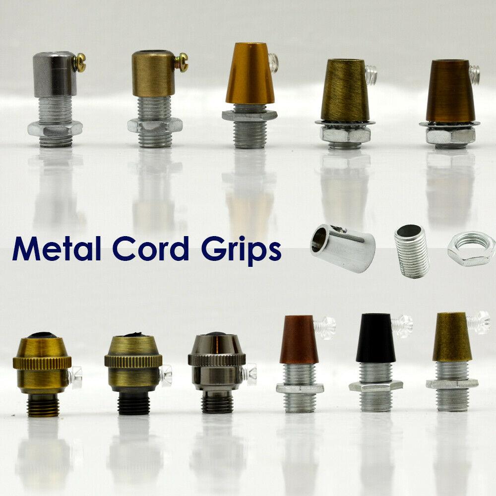 5 Pack Metal Cord Grip Retro Cable Lock in various colors including Black, Red Antique Brass, Chrome, White, and Antique Brass, designed for lamp holders.