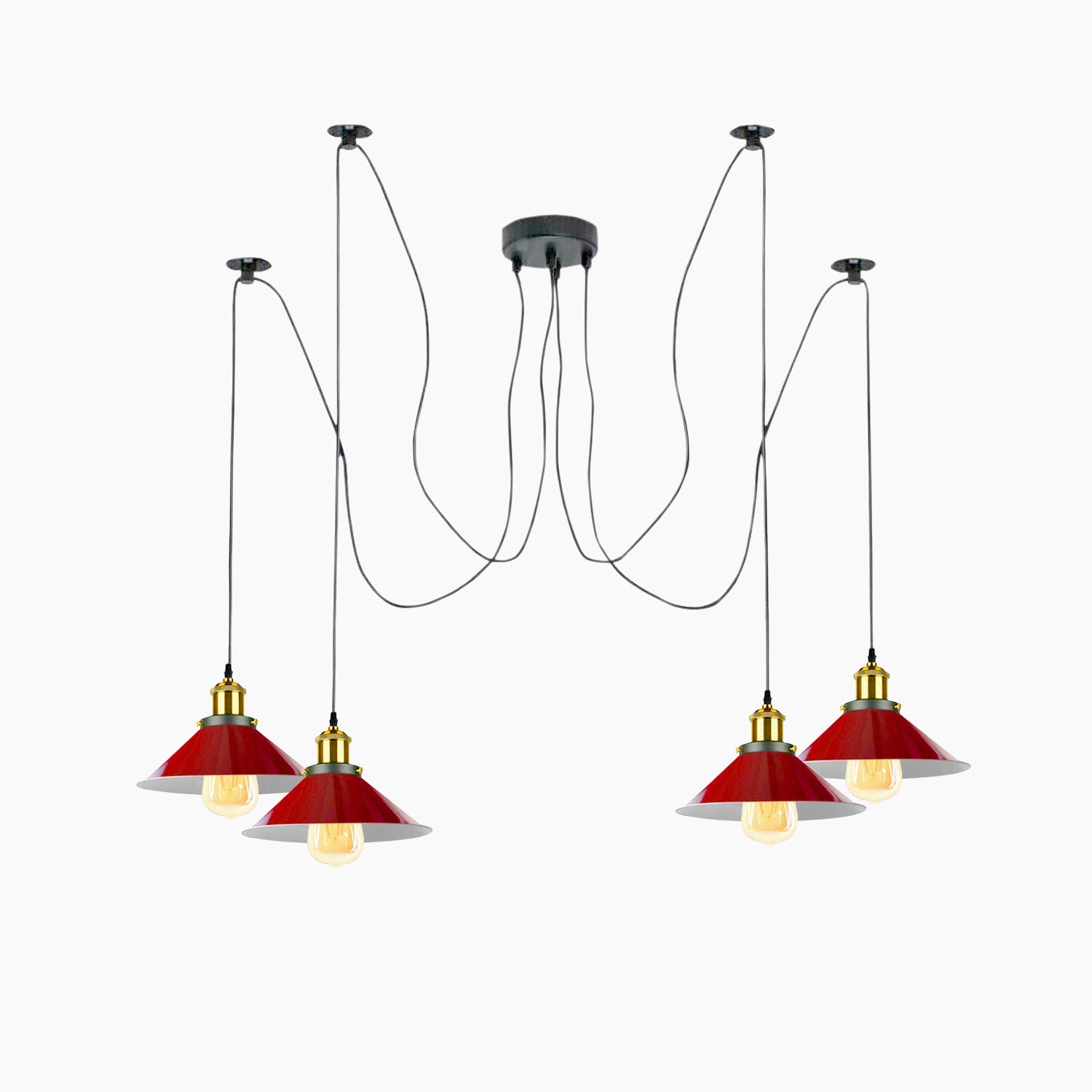 5 Way Chandelier Spider Ceiling Indoor Lamp in Red, featuring a retro vintage design with five adjustable pendant holders.