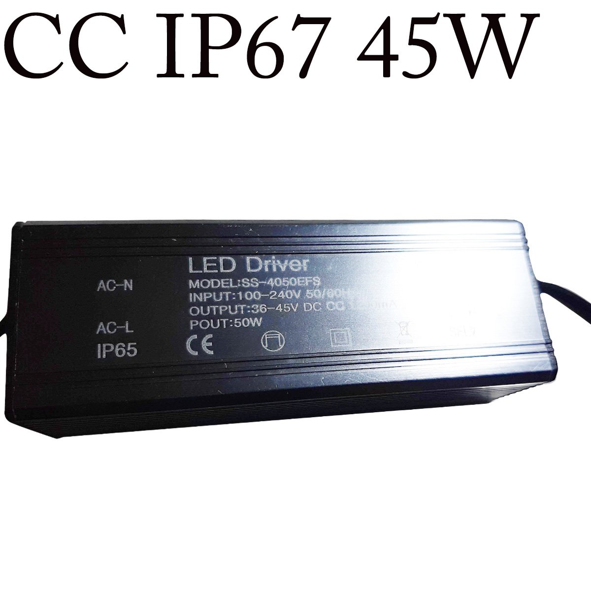 50W DC 36-45V LED drive transformer with waterproof aluminum casing, designed for constant current applications.