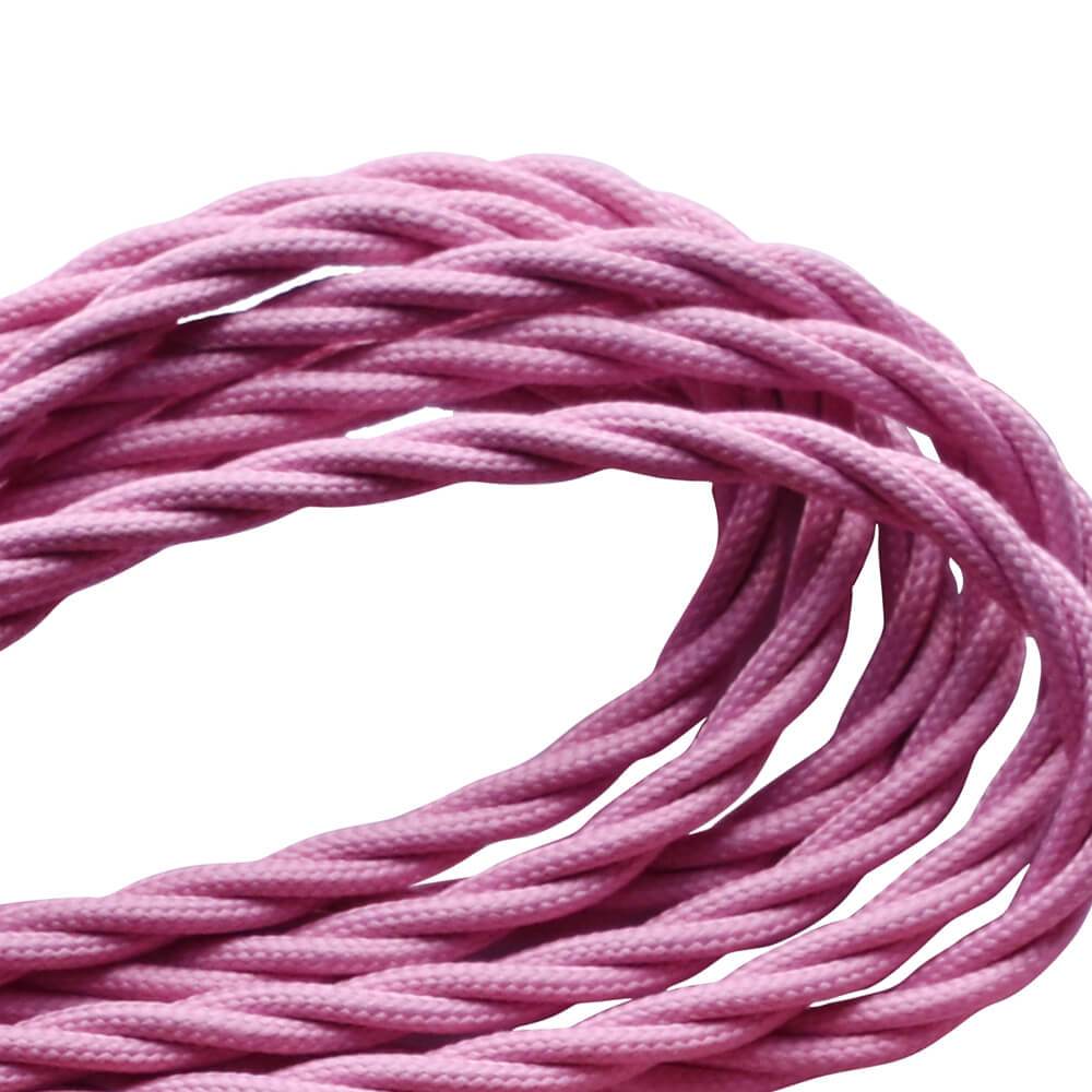 5m baby pink 2 core twisted electric fabric cable, ideal for vintage lighting projects.