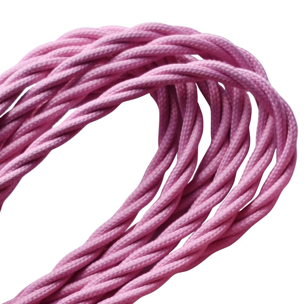 5m baby pink 2 core twisted electric fabric cable, ideal for vintage lighting projects.