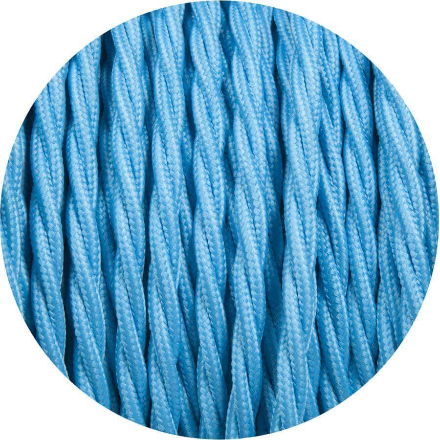 5m light blue twisted electric fabric cable, ideal for vintage lighting projects, showcasing its braided design and quality finish.