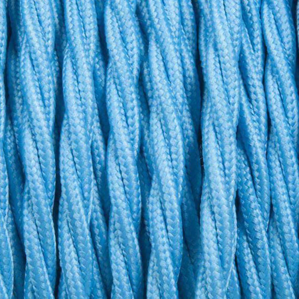 5m light blue twisted electric fabric cable, ideal for vintage lighting projects, showcasing its braided design and quality finish.